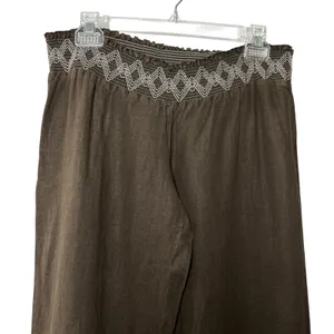 VTG Guess Jeans Women's 100% Linen‎ Pants Large Y2K Boho Wide Leg Smocked Waist thumbnail 3