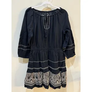 Polo Ralph Lauren Embroidered Peasant Midi Dress Black Size 2 Cotton Voile thumbnail 3