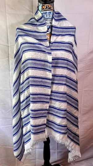 J Crew Wrap Shawl, Blue and White Stripes, Women's One size Boho‎ Peasant thumbnail 1