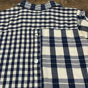Soft Surroundings Navy Blue Mixed Plaid Asymmetrical Button Front Tunic Large thumbnail 8