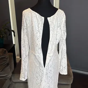 White Floral Lace Mermaid BodyCon Dress Sheer Ruffle Hem Tag XXL (U.S. L) NEW thumbnail 7