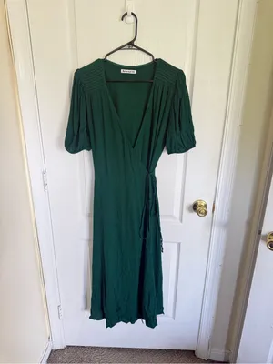 Reformation Augustina Plunge Neck Dress in Emerald Green thumbnail 3