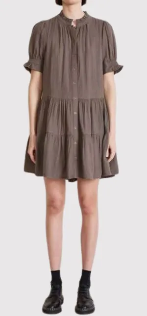 Apiece Apart Womens Dress Brown Las Alturas Mini Tiered Puff Sleeve A Line XS thumbnail 1