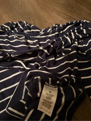 aerie Navy and White Striped Off-Shoulder Long Sleeve Top thumbnail 3