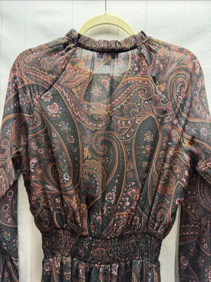 Allison Joy NWT Alexis Black Rust Pine Paisley Print Smocked Waist Midi Dress thumbnail 6