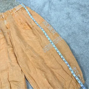 NWT By Anthropologie Embroidered Parachute Pants Linen Blend Boho Mango Mojito L thumbnail 17