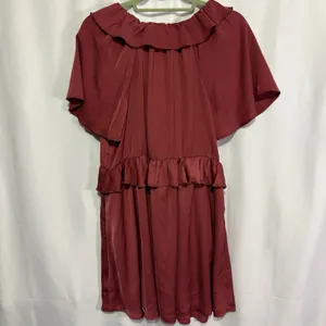 Old Navy Women’s Satin Ruffle Mini Dress Medium Burgundy Romantic Feminine Fairy thumbnail 10
