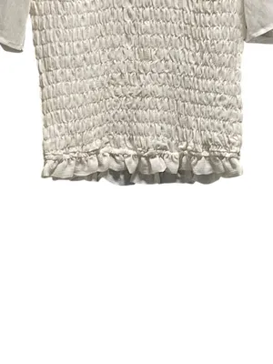 Abercrombie & Fitch Smocked Bodice Sheer Flutter Sleeve Blouse White Size XS thumbnail 6