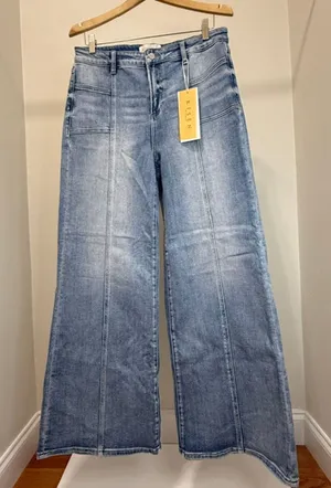 Risen Wide Leg Jeans (Light Wash, Distressed, 32” Inseam) Sz15/32 NWT thumbnail 1