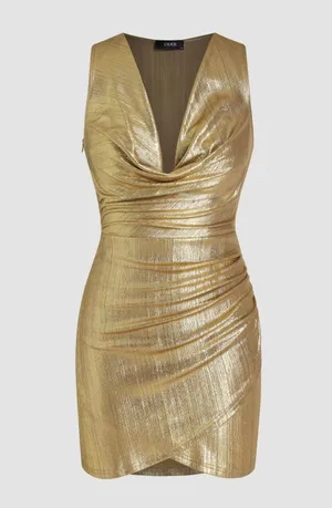 Cider NWT  METALLIC V-NECK SOLID WRAP MINI DRESS – SIZE SMALL thumbnail 5