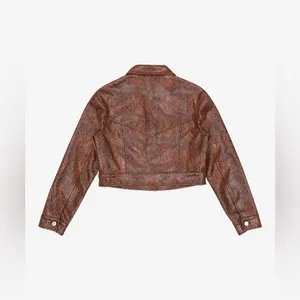 MNG Mango Faux Suede Snakeskin Printed Cropped Jacket Large thumbnail 2