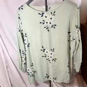 Kindred Anthropologie womens green tunic length floral top . Sz 2X. boho peasant thumbnail 3