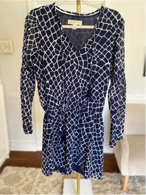 Michael Kors Geometric Mini Dress Navy‎ White Giraffe Boho Quiet Luxury Parisian thumbnail 2