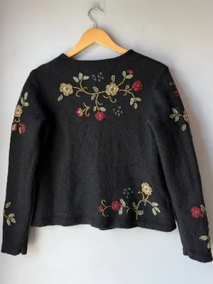 Vintage Susan Bristol Wool Black Floral Embroidered Cardigan Sweater thumbnail 4