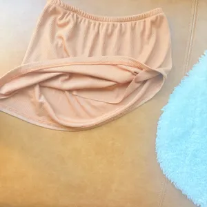 Tan Ribbed Asymmetrical Handkerchief Hem Tube Top Strapless Crop Top Small thumbnail 6