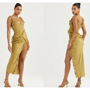 NWOT HOUSE OF CB 'Pixie' Olive Ruffle Maxi Dress sz XL thumbnail 2