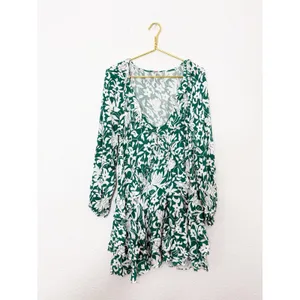 Free People Rebecka Floral Ruffled Mini Dress Size Medium Emerald Green thumbnail 4