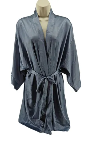 Victoria's Secret Gun Metal Grey Satin Belted Robe M/L thumbnail 1