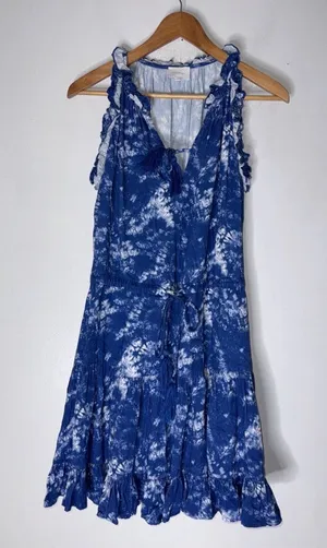 Sundays Blue Tie Dye Ruffle Sleeveless Mini Dress‎ Medium thumbnail 1