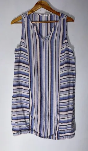 artisan ny‎ linen dress Blue White Stripe V Neck Sleeveless Medium thumbnail 1