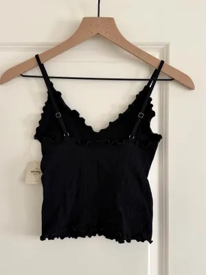 NWT Free People Intimately Cami Tank Top XS/S black Lettuce Hem Knit Ribbed thumbnail 6