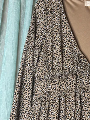Altar'd State Beige and Black Leopard Print V-Neck Long Sleeve Dress thumbnail 3