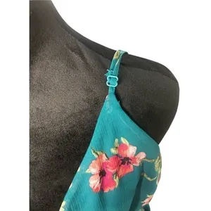Xhilaration Women XL Teal Green‎ Floral Surplice Smocked Mini Sleeveless Dress thumbnail 7
