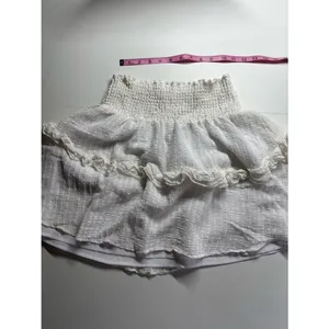 White Smocked Waist Tiered Ruffle Mini Skirt Textured Boho Cottagecore thumbnail 6