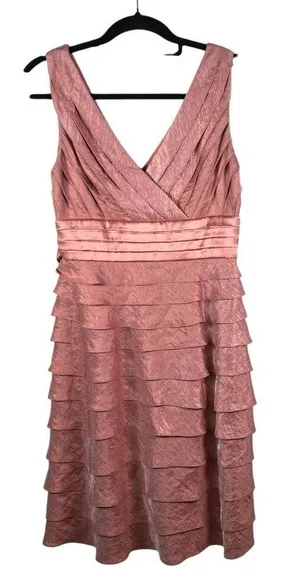 Adrianna‎ Papell Sleeveless Double V-Neck Shutter Pleat Tiered Midi Dress Size 8 thumbnail 1
