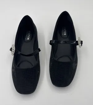 Kenneth Cole Reaction Elwood Ballet Flats Black Grid Metallic Rhinestone Sz 8 thumbnail 1