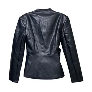 Missguided Womens Faux Leather Wrap Jacket Black Peplum Stand Collar medium thumbnail 4