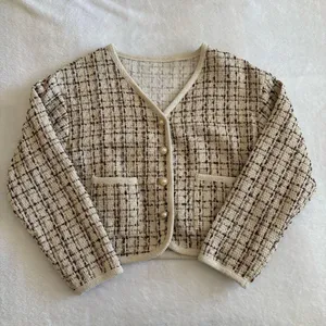 Korean Light Brown Beige Tweed Jacket Tan thumbnail 1