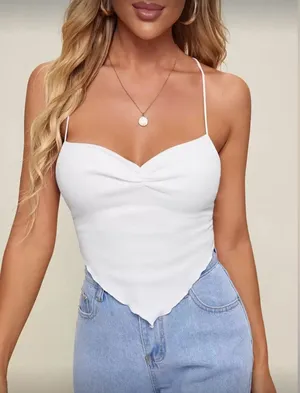 SHEIN Criss Cross Tied Backless Asymmetrical Hem Cami Top, Black, Size S, EUC thumbnail 1