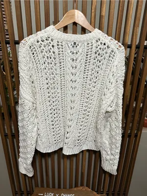 Volcom Cream Open Knit Crochet Pullover Sweater Small Beachy Coastal thumbnail 5