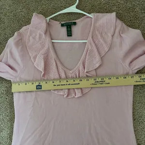 Lauren Ralph Lauren Pink Ruffle Collar Blouse Top Size Medium Preppy Workwear thumbnail 8
