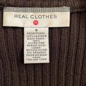 Saks Fifth Avenue Vtg Real Clothes Brown Suede Leather Merino Wool Sweater Vest thumbnail 3