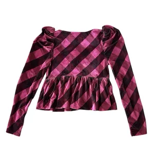 NEW Anthropologie Maeve Velvet Babydoll Plaid Top Pink Purple‎ Size Medium NWT thumbnail 5