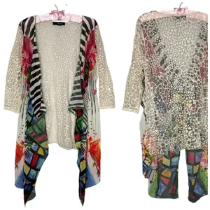 Ali Miles L Tunic Top Artsy Art To Wear Boho Lagenlook Colorful Flowy Lace Sheer thumbnail 2