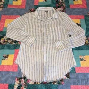 Aerie Freyed Hem Woman’s S Blue and White Striped Button-Up Shirt thumbnail 1