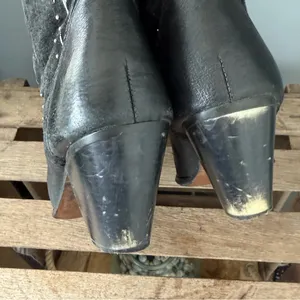 VINTAGE DINGO Embellished Silver Leather‎ Cowboy Black Heeled Boots 9 A29 thumbnail 9