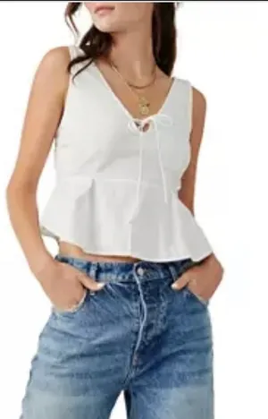 Free People Women’s White Peplum Tie-Front Camisole thumbnail 1