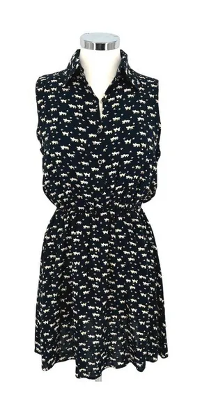 Favolook Cat Print Sleeveless Collared Shirt Dress Black Size Medium Mod Preppy thumbnail 1