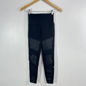 Alo Yoga‎ 7/8 High-Waist Moto Legging Womens XS Black W5767R Ribbed Athleisure thumbnail 2