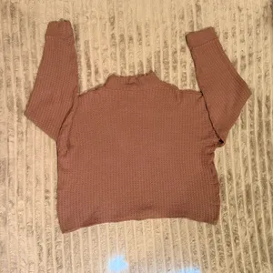 American Eagle Women XL Waffle Knit Mock Neck Top Mauve Long Sleeve Relaxed Fit thumbnail 6