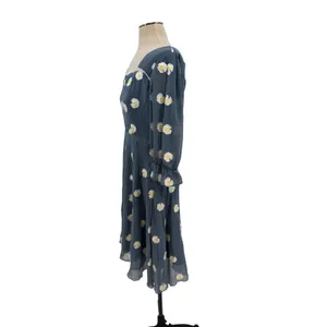 Ivy City Co Daisy Embroidered Floral Lace Trim Midi Dress Blue Size Medium thumbnail 5