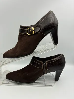 Liz&Co Magna Brown Suede & Faux Croc Leather Heeled Booties Womens 8M Buckle thumbnail 3