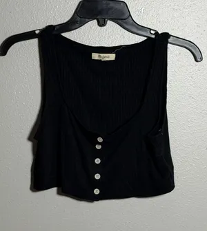 Madewell Women Minimalist Neutral Black Ribbed Button-Front Crop Tank Top size M thumbnail 1