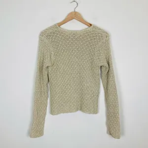 Abercrombie and Fitch tan linen blend textured knit crewneck cardigan. Large. thumbnail 4