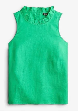 J.Crew Sleeveless Fleur 100% Linen Summer Top - Green thumbnail 1