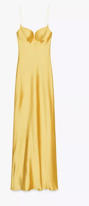 Zara golden Yellow Maxi satin corset bodycon formal Dress evening party wedding thumbnail 1